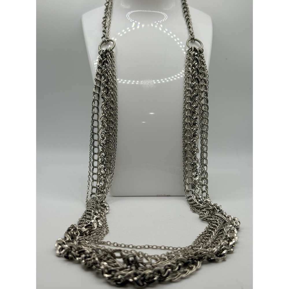 Banana Republic Long Chain Necklace Seven Strand Silver Tone Statement Y2K 30"